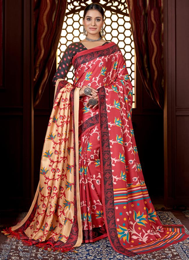 Dark Pink Pure Pashmina Festival Wear Digital Printed Saree