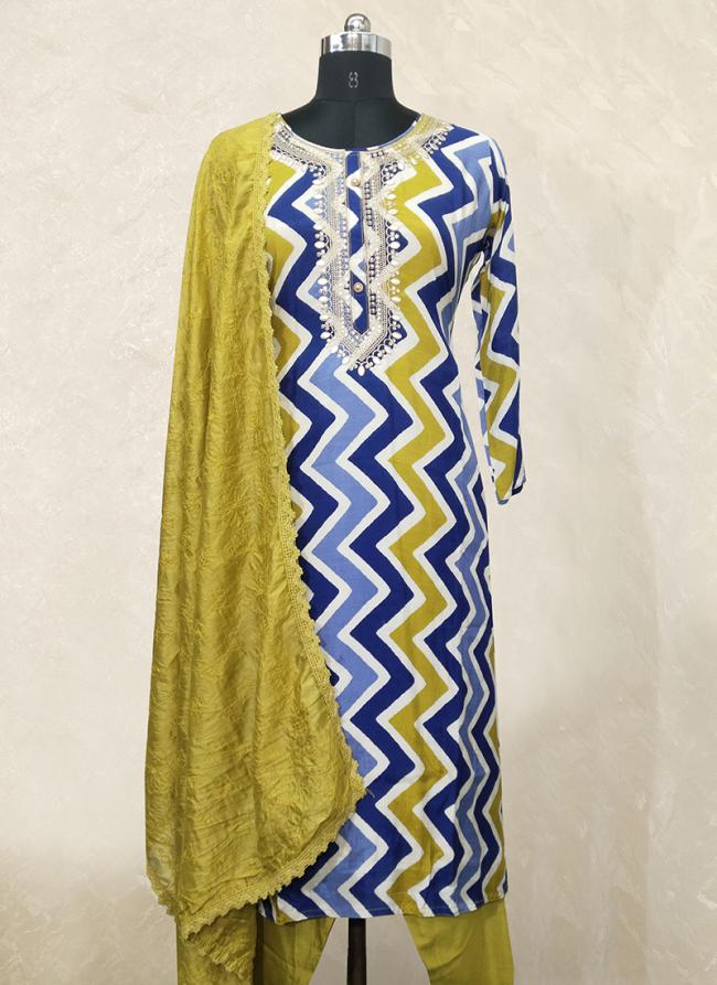 Multi Color Muslin Festival Wear Embroidery Work Readymade Salwar Suit