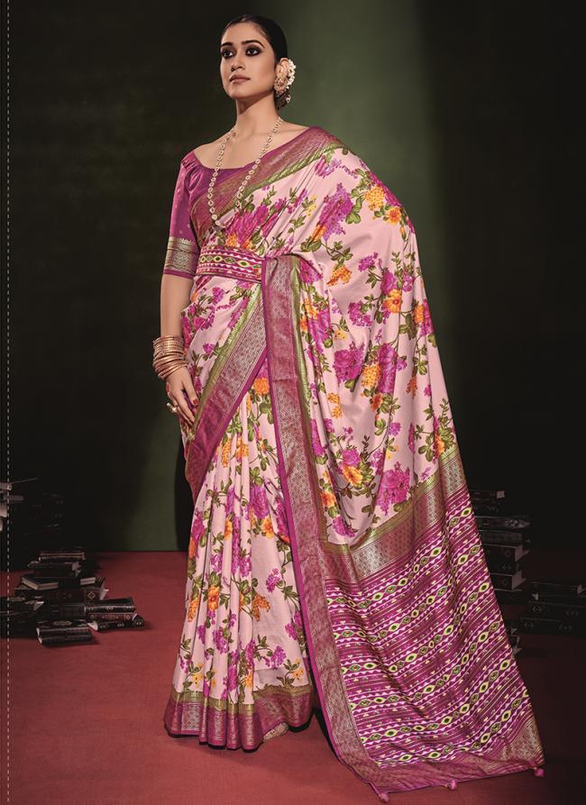 Pink Velvet Silk Festival Wear Weaving Saree