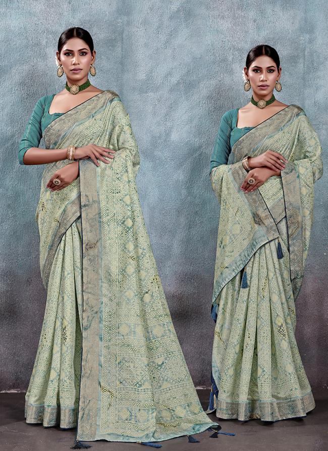 Teal Green Tussar Silk Traditional Wear Weaving Saree