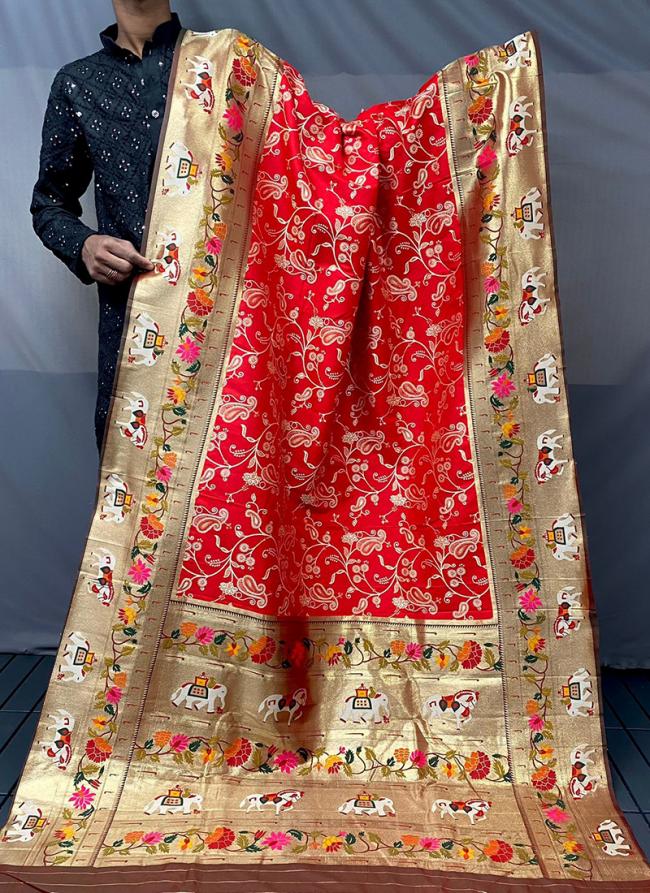 Red Silk Festival Wear Weaving Saree