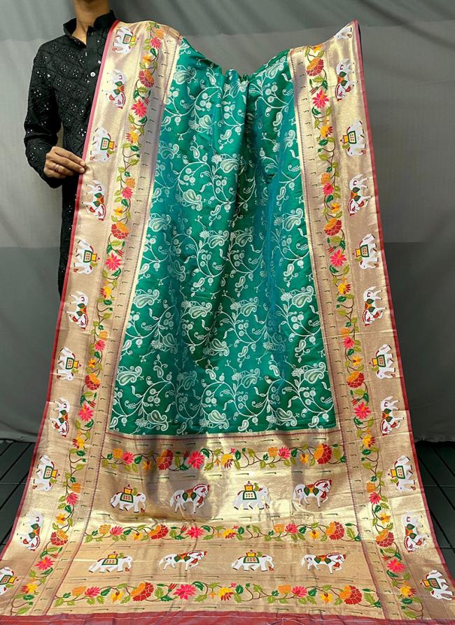 Teal Green Silk Festival Wear Weaving Saree