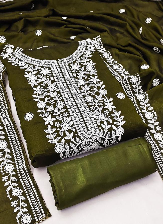 Mahendi Silk Festival Wear Lucknowi Work Dress Material