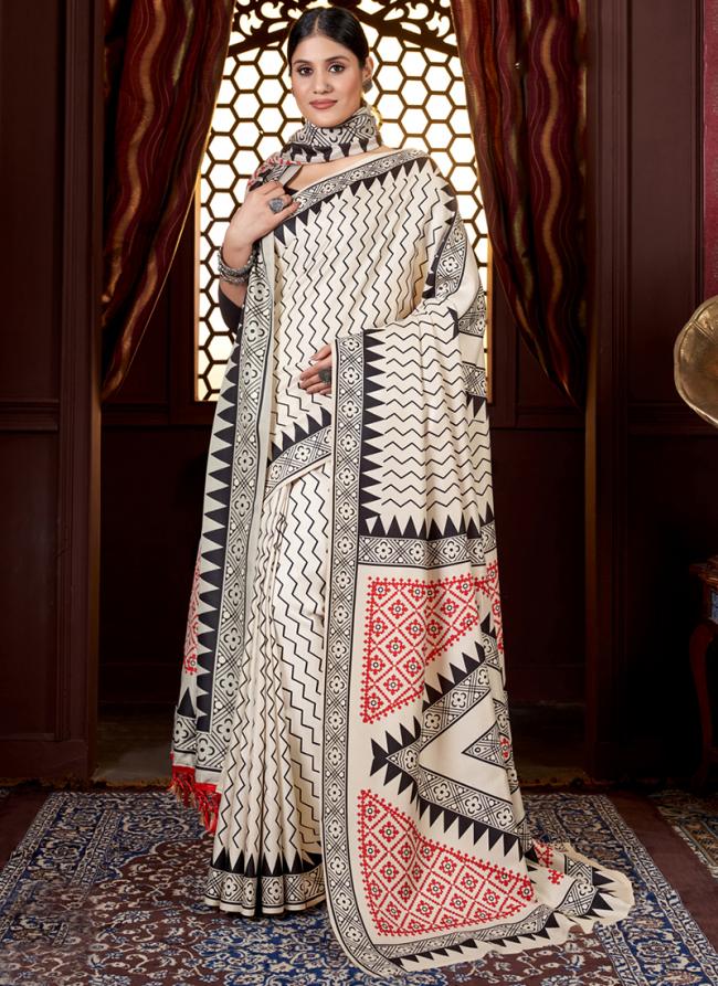 Cream Pure Pashmina Traditional Wear Digital Printed Saree