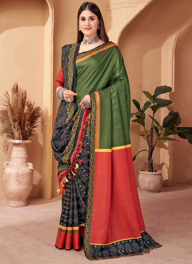 Green Pure Pashmina Traditional Wear Digital Printed Saree