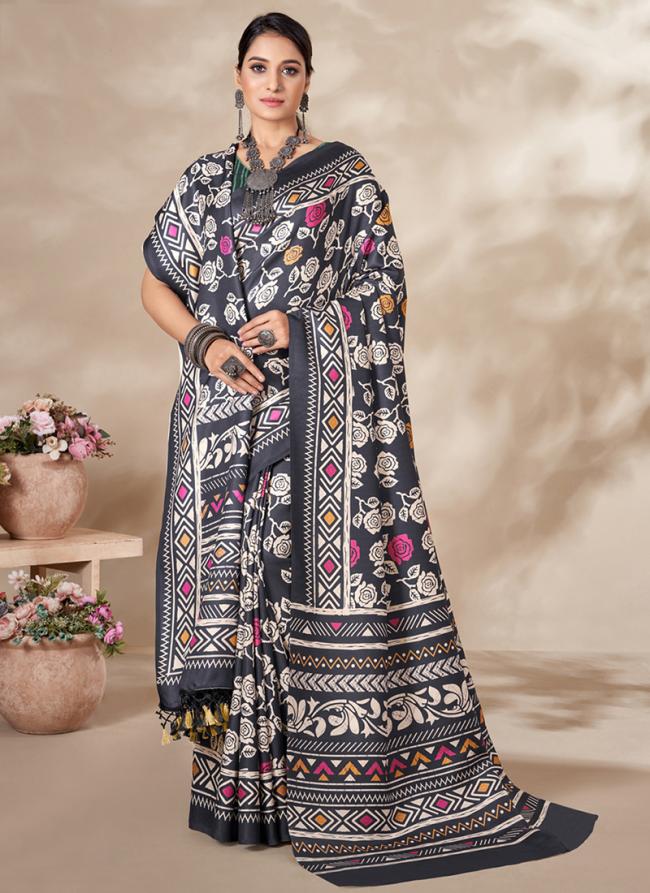 Ligh Grey Pure Pashmina Traditional Wear Digital Printed Saree