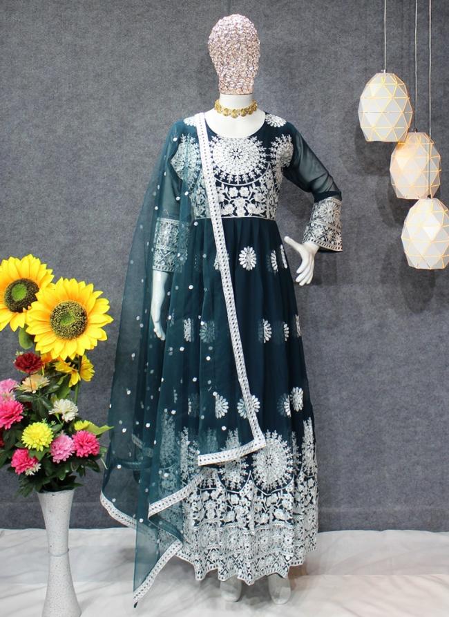 Rama Faux Georgette Festival Wear Thread Work Gown With Dupatta