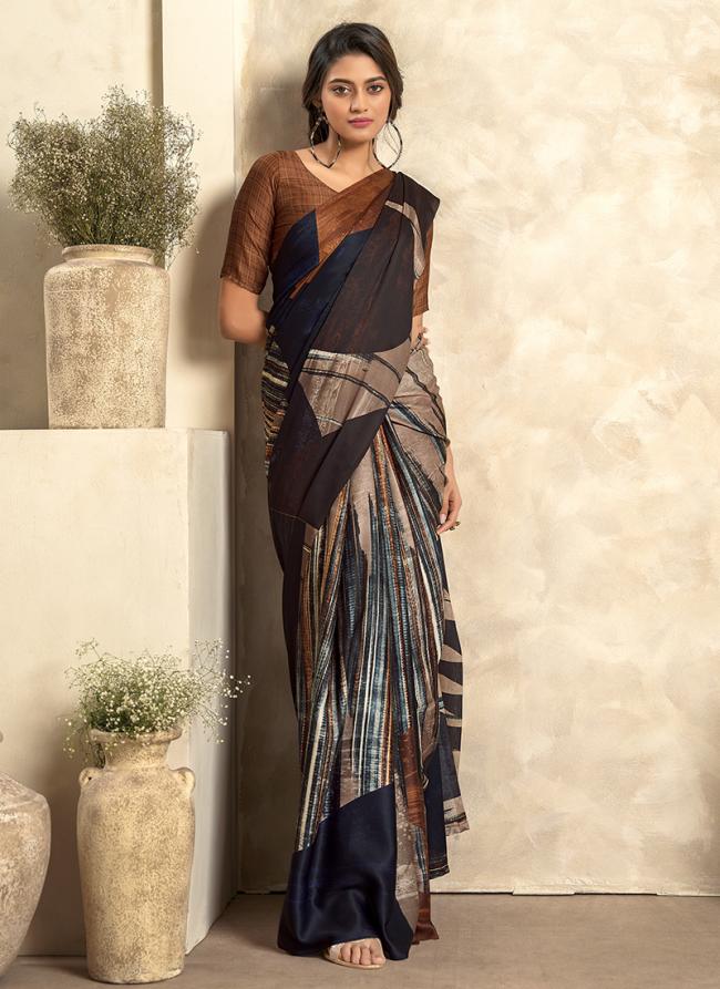 Brown Soft Sattin Silk Party Wear weaving sarees