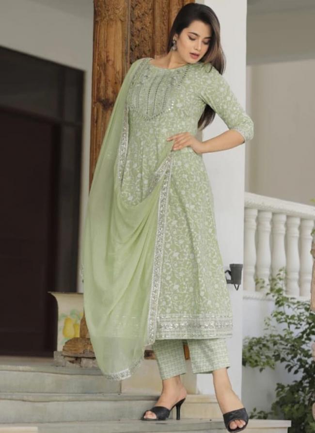 Green Rayon Traditional Wear Embroidery Work Readymade Suit