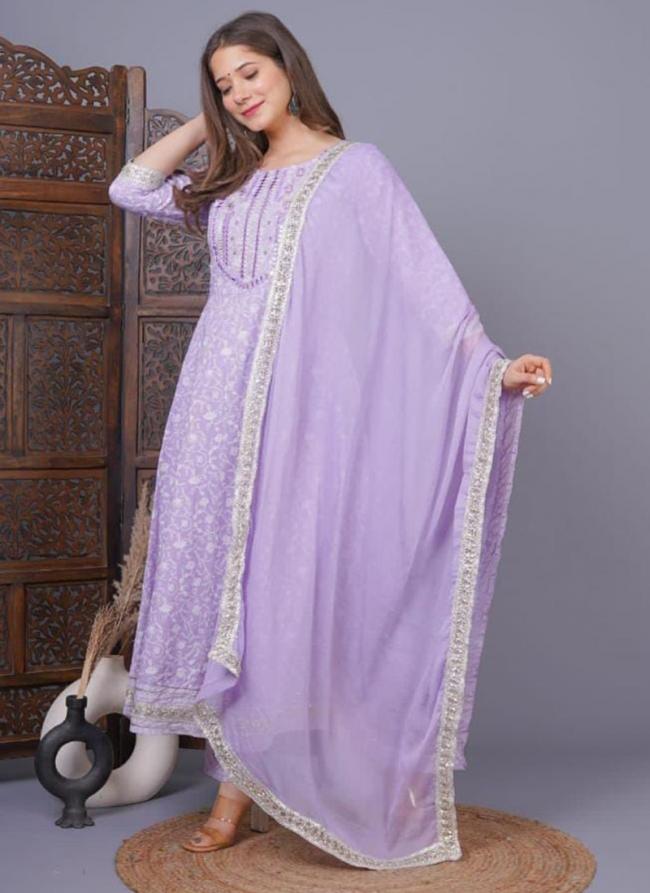 Purple Rayon Traditional Wear Embroidery Work Readymade Suit