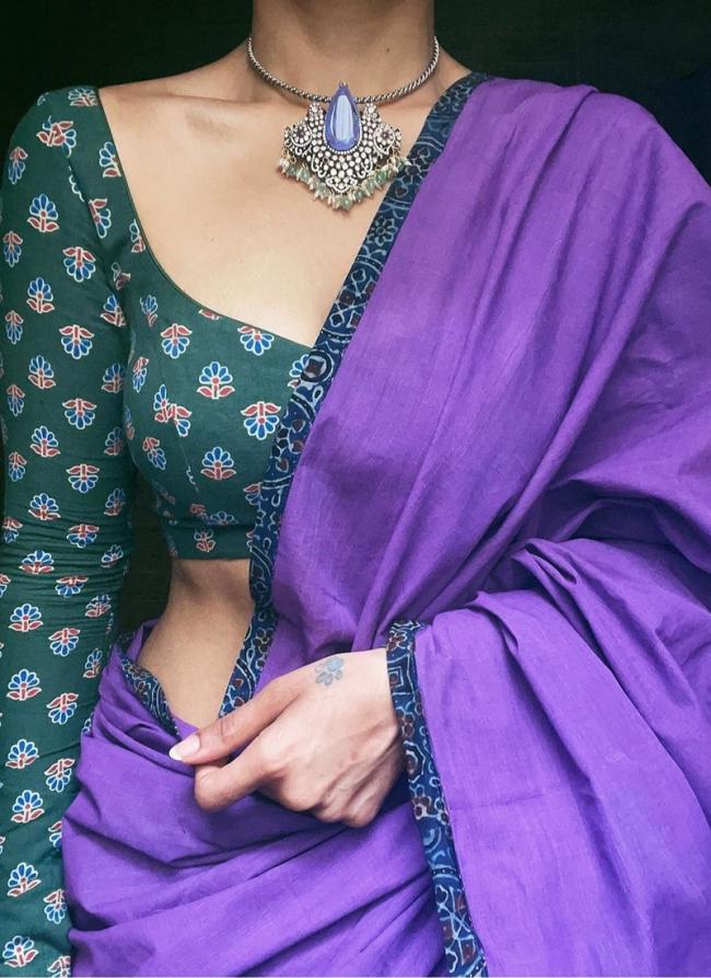 Purple Mono Cotton Casual Wear Digital Printed Saree