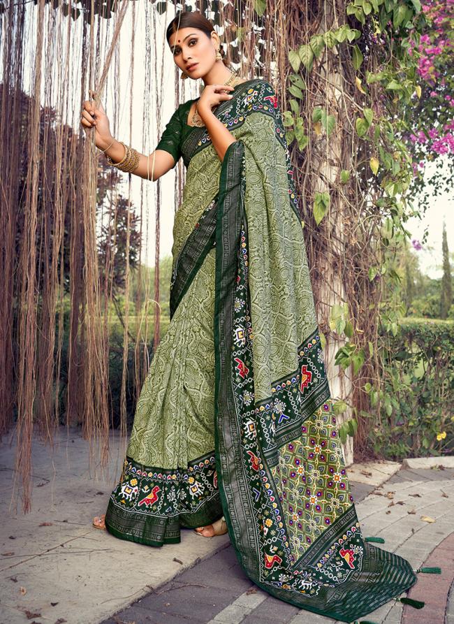 Pista Green Tussar Silk Traditional Wear Foil Printed Saree