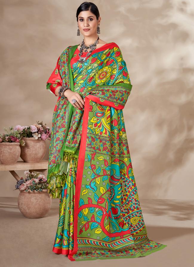 Light Green Pasmina Wedding Wear Digital Printed Saree With Shawl