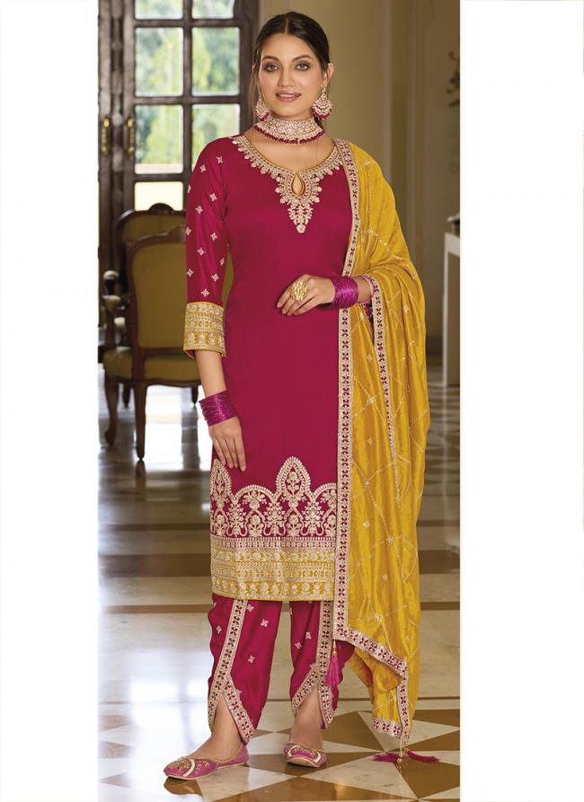 Red Silk Traditional wear Embroidery Work Straight Suit