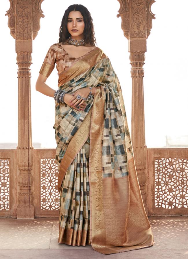 Beige Pure Handloom  Traditional Wear Weaving Saree