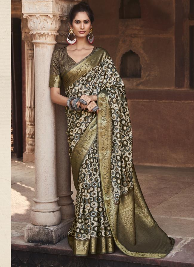 Dark Green Pure Handloom  Traditional Wear Weaving Saree