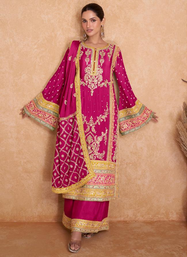 Pink Chinnon Eid Wear Embroidery Work Salwaar And Plazzo