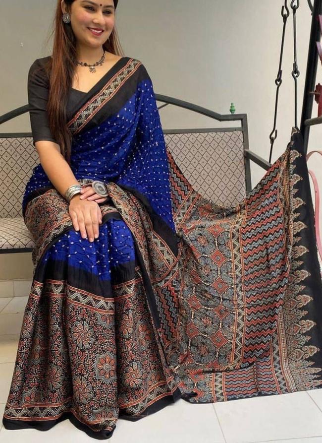 Blue Baglouri Silk  Casual Wear Digital Printed Saree