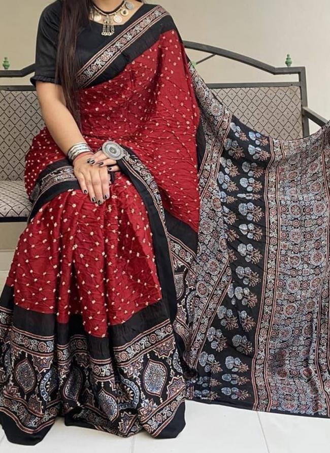 Red Baglouri Silk  Casual Wear Digital Printed Saree