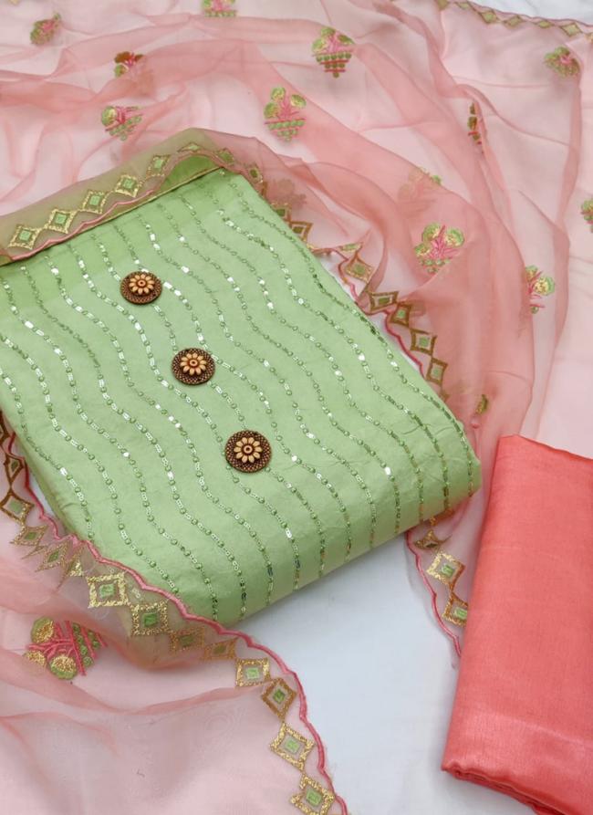 Green Chanderi Silk  Festival Wear Sequins Work Dress Material