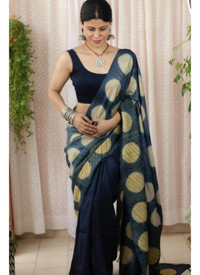 Dark Blue Imported cotton Party Wear Digital printed Saree