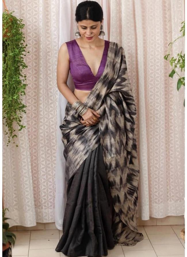 Grey Imported cotton Party Wear Digital printed Saree