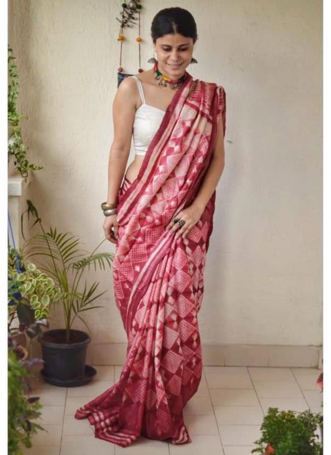 Light Pink Imported cotton Party Wear Digital printed Saree