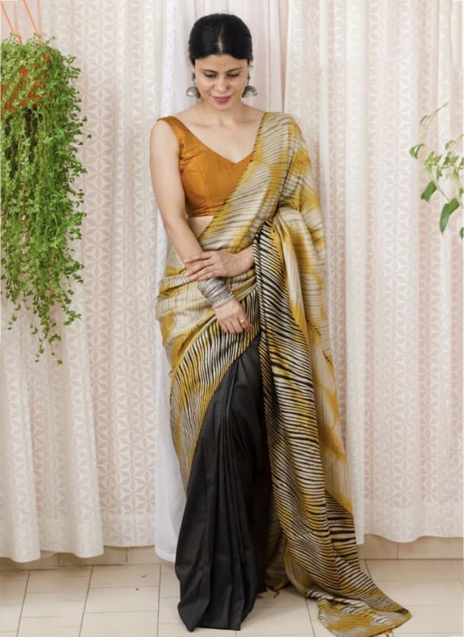 Light Yellow Imported cotton Party Wear Digital printed Saree