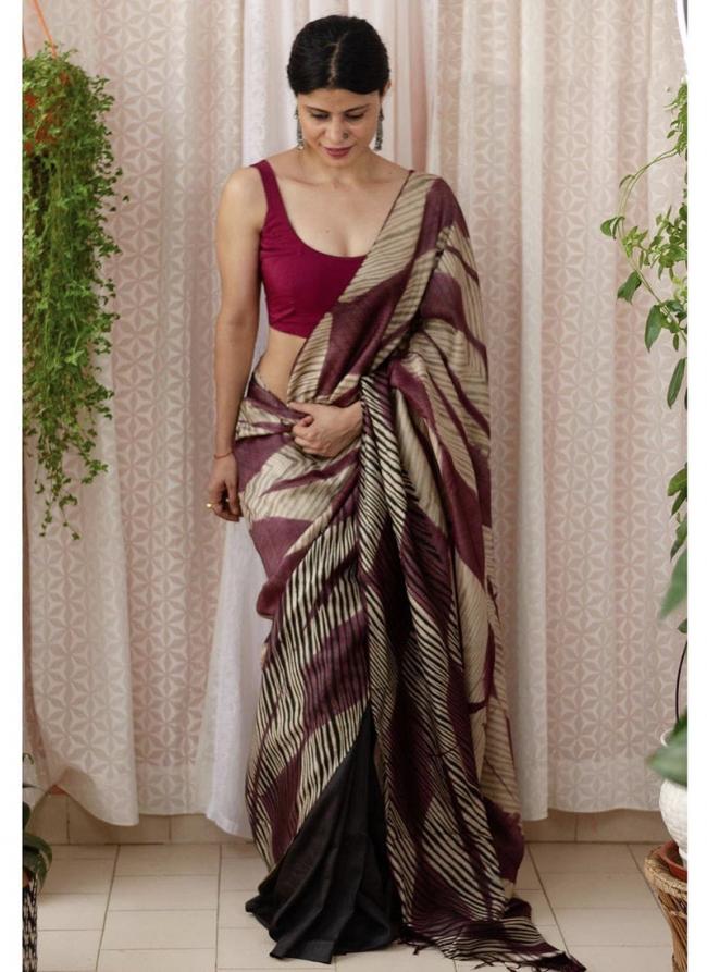 Wine Imported cotton Party Wear Digital printed Saree