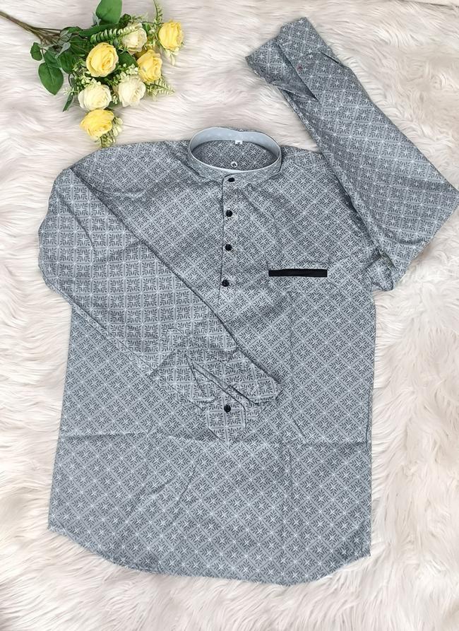 Grey Cotton Casual Wear  Digital printed Short Kurta