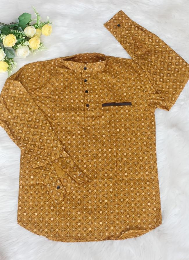 Mustard Cotton Casual Wear  Digital printed Short Kurta
