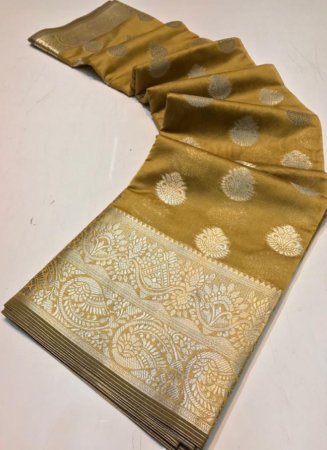 Yellow Organza Silk Party Wear Zari Work  Saree