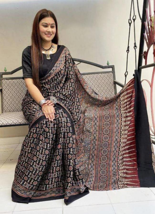 Grey Black Cotton Casual Wear Digital Printed  Saree