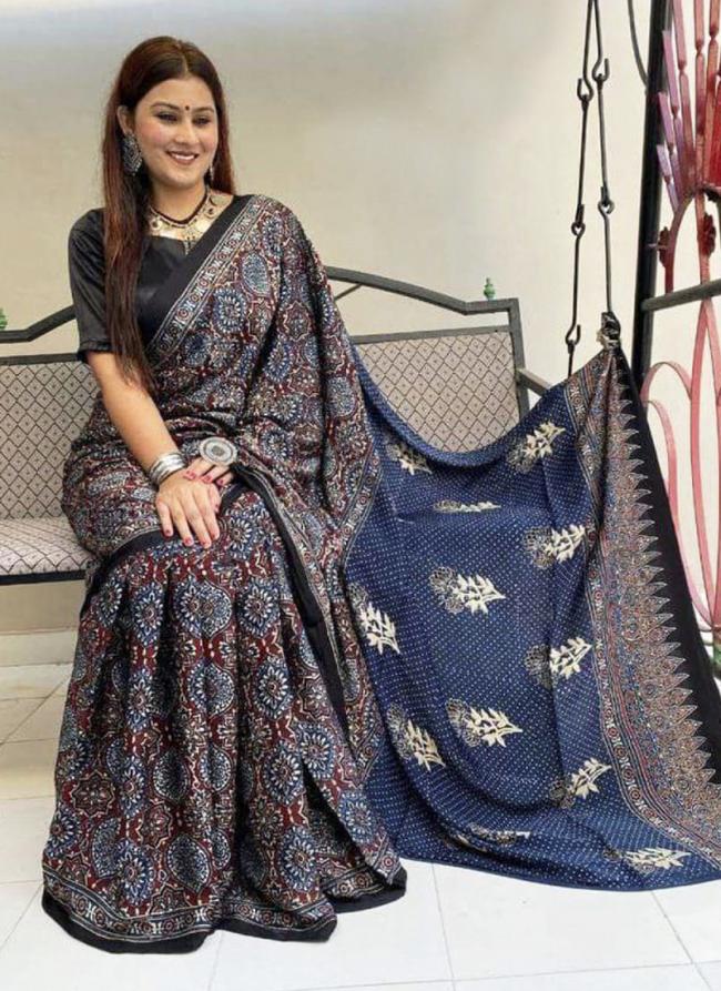 Navy Blue Cotton Casual Wear Digital Printed  Saree