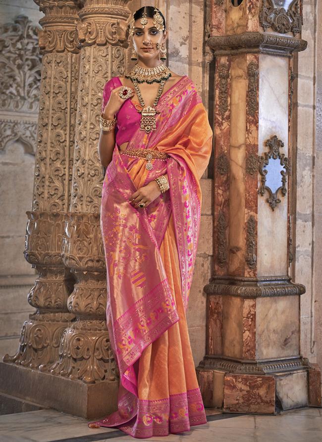 Orange Pink Patola Silk Wedding Wear weaving Saree