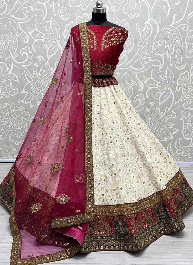 Rani Pink Georgette Wedding Wear Fourside Work Lehenga Choli