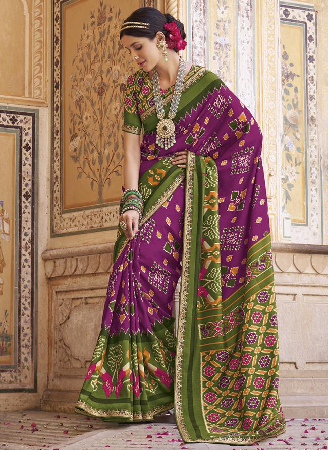 Green Patola Silk Wedding Wear Lace work Saree