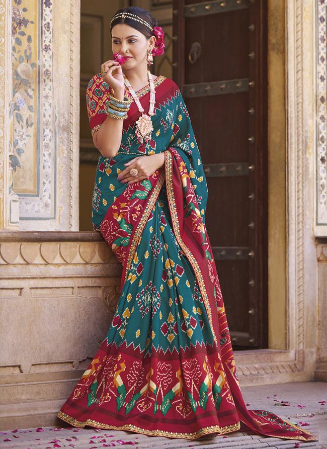 Red Patola Silk Wedding Wear Lace work Saree