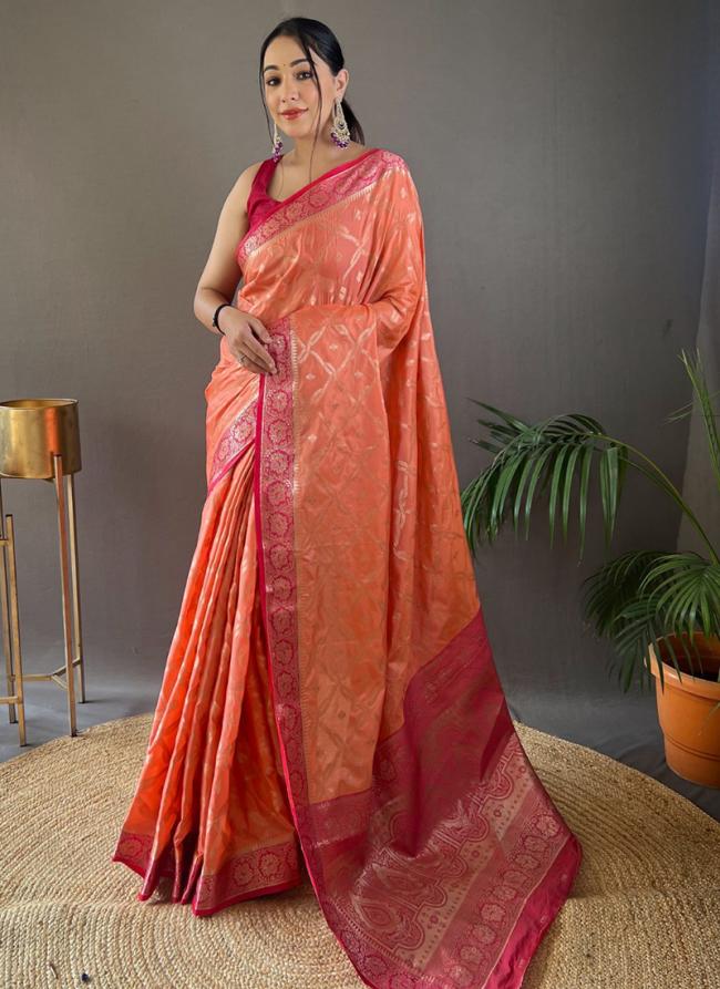 Orange Silk Party Wear weaving Saree