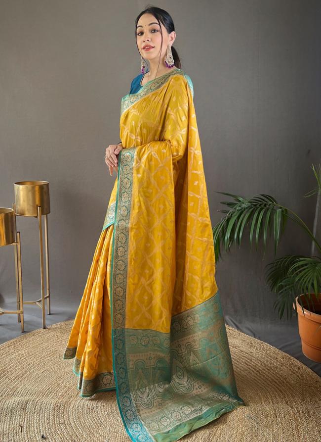 Yellow Silk Party Wear weaving Saree