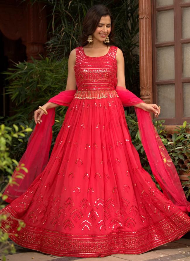 Pink Georgette Wedding Wear Sequins Work Gown With Dupatta