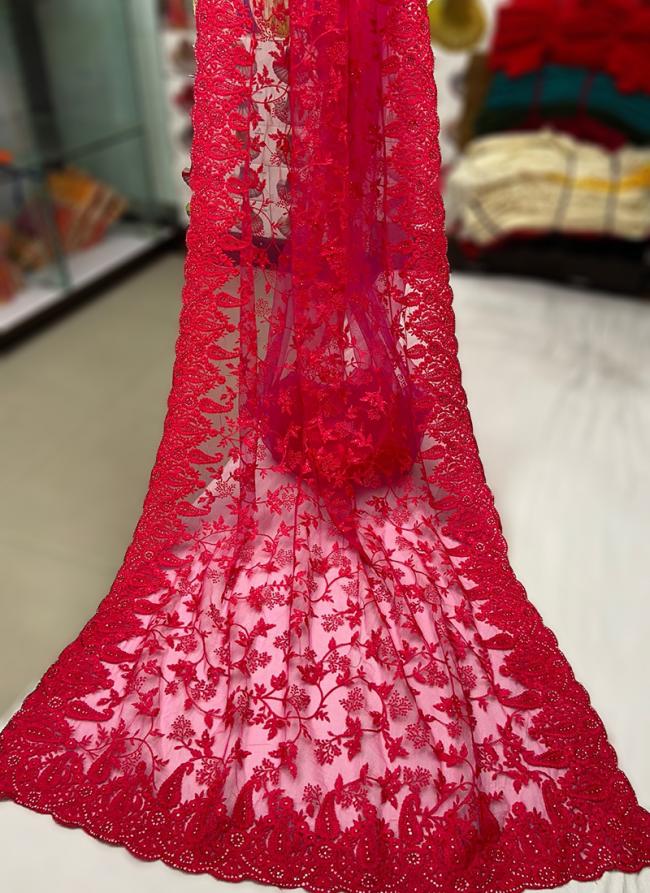 Rani Pink Net Party Wear Embroidery Work Saree