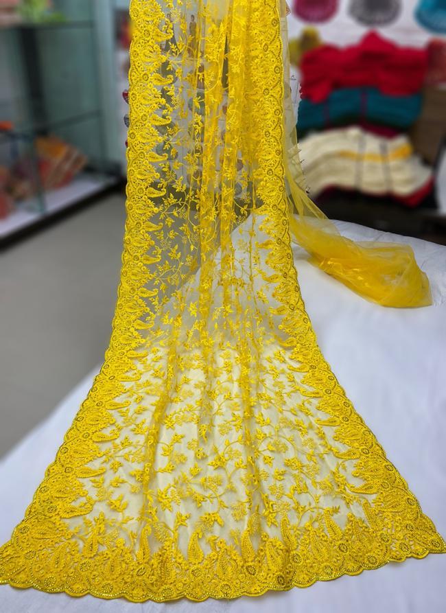 Yellow Net Party Wear Embroidery Work Saree