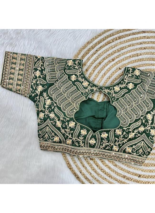 Green Silk Wedding Wear Embroidery Work Blouse