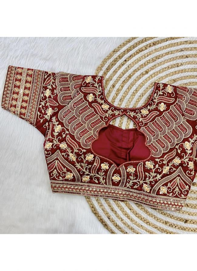 Maroon Silk Wedding Wear Embroidery Work Blouse