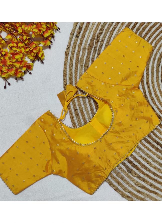 yellow Soft Silk Party Wear Golden Butti Work Blouse