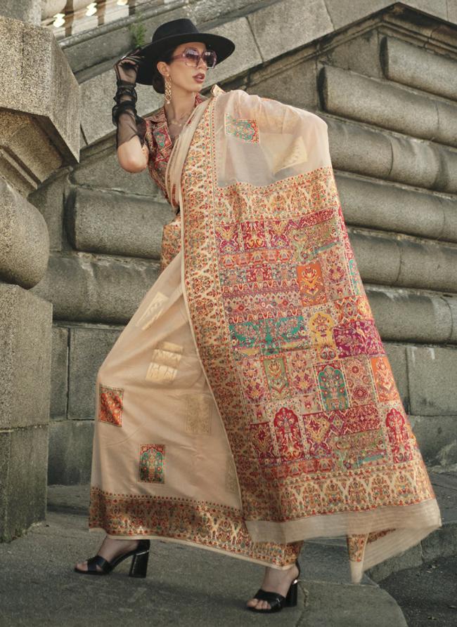 Beige Silk Festival Wear Weaving Saree