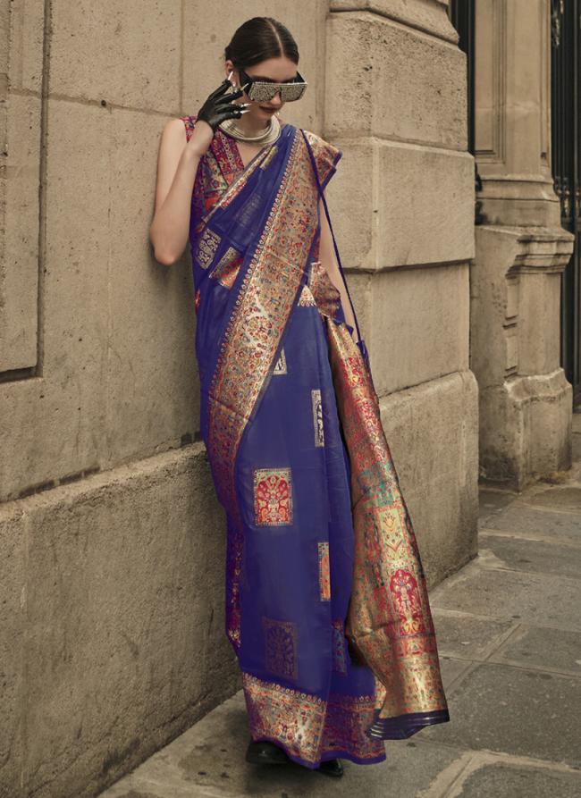 Blue Silk Festival Wear Weaving Saree