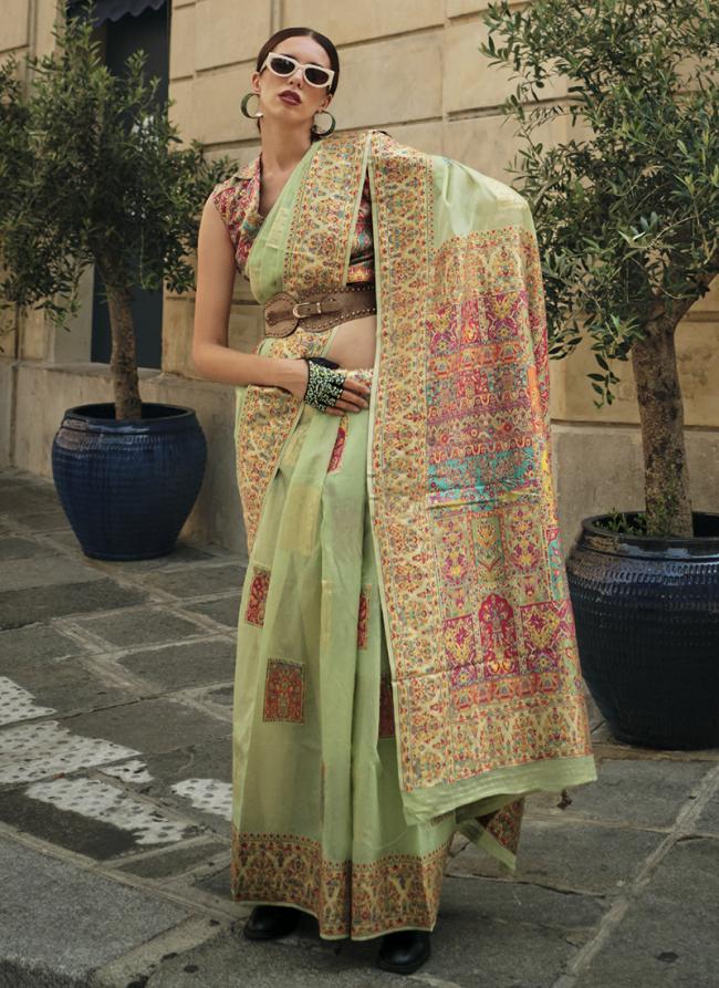 Pista Green Silk Festival Wear Weaving Saree