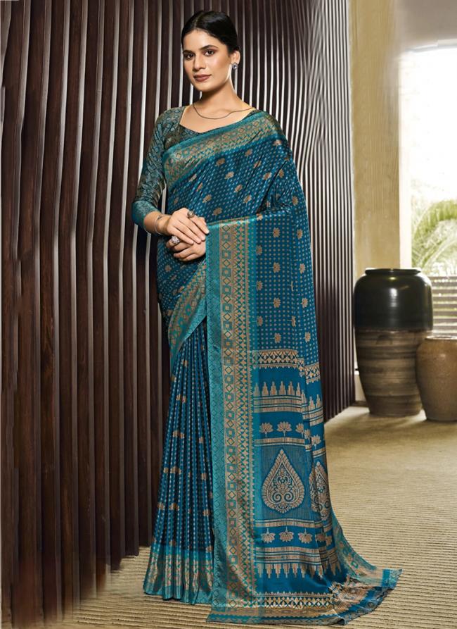 Blue Crepe Silk Festival Wear Printed Saree